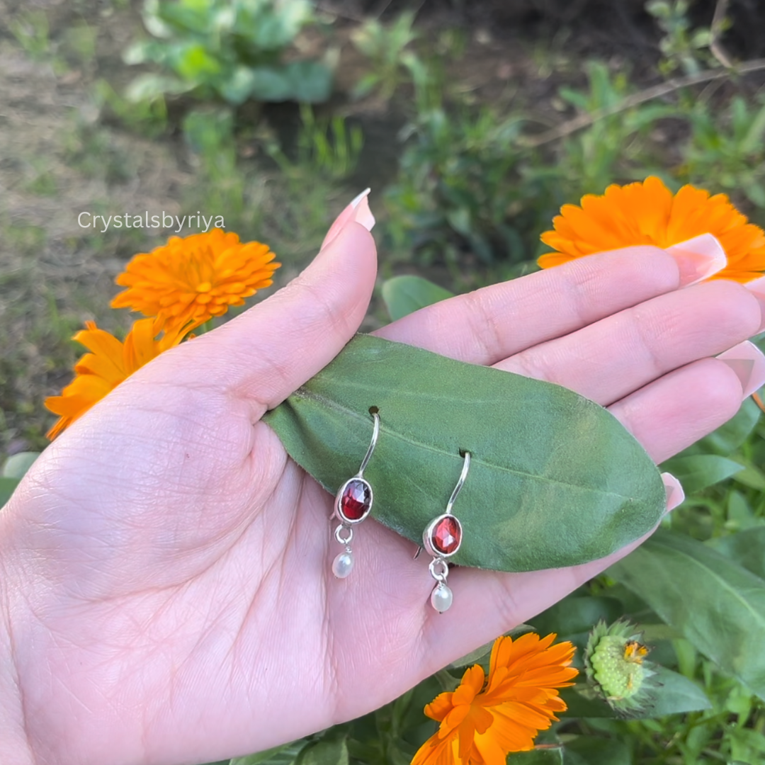 Red Garnet Silver Earrings