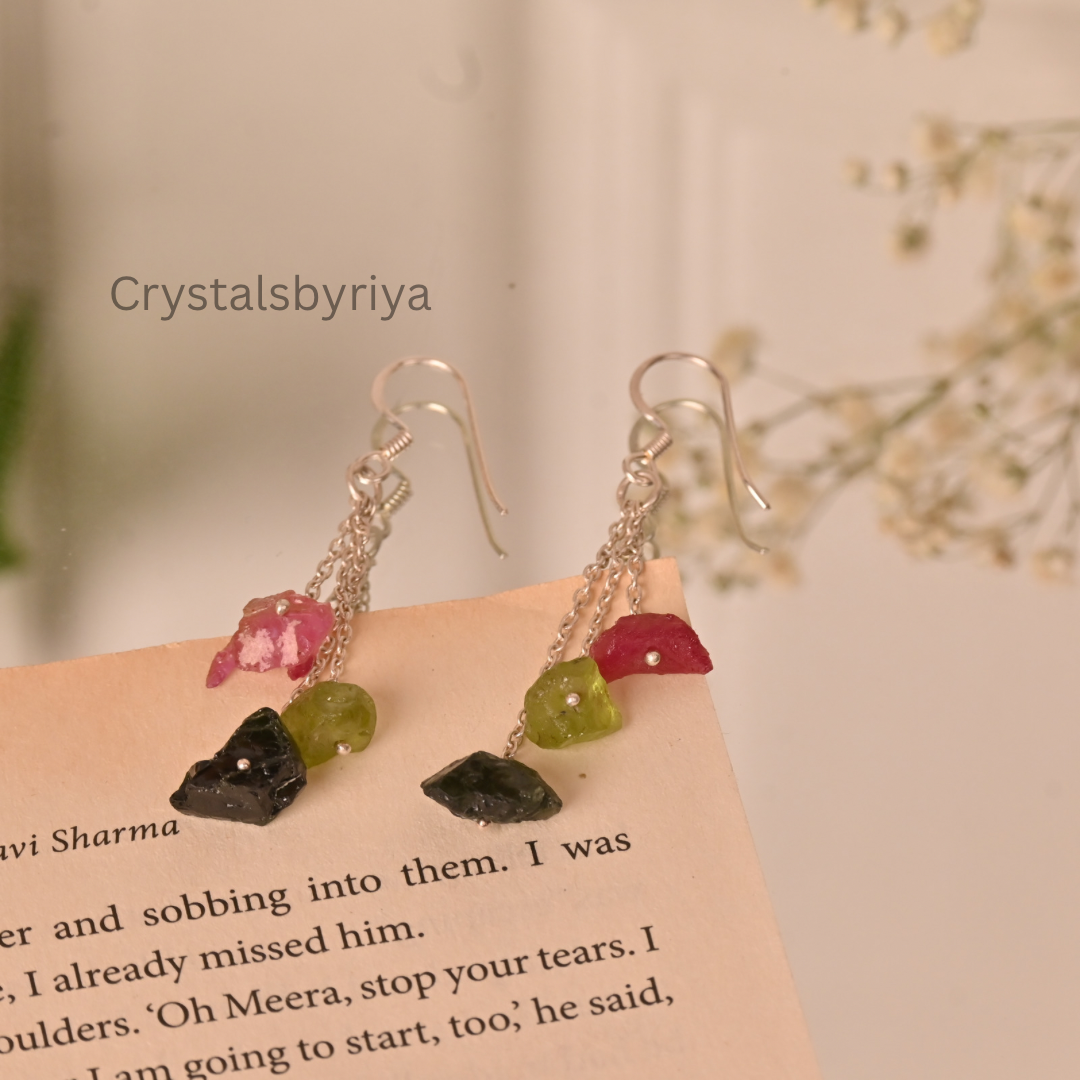 Multi Tourmaline silver earrings 