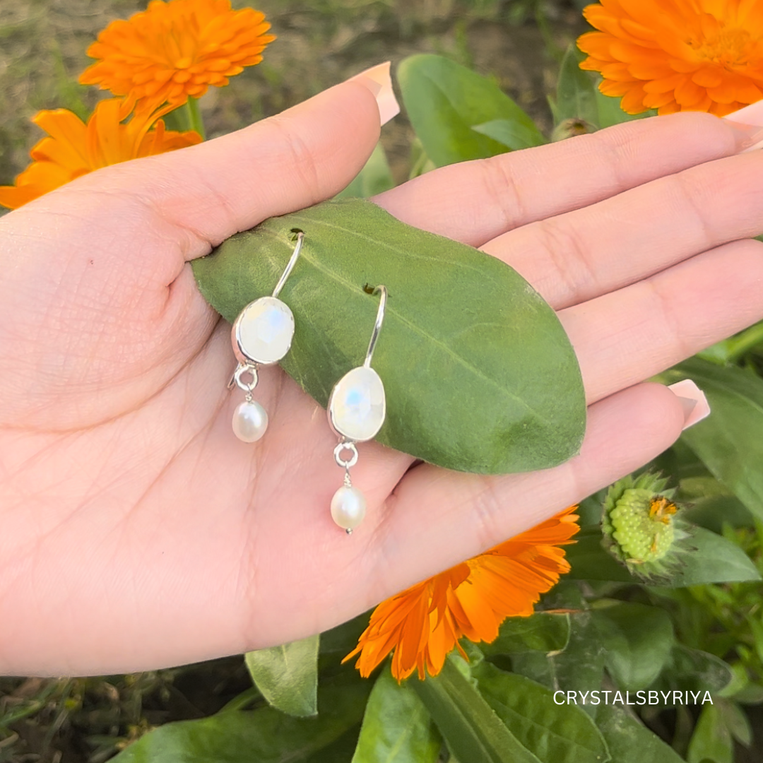 Rainbow Moonstone silver Earrings