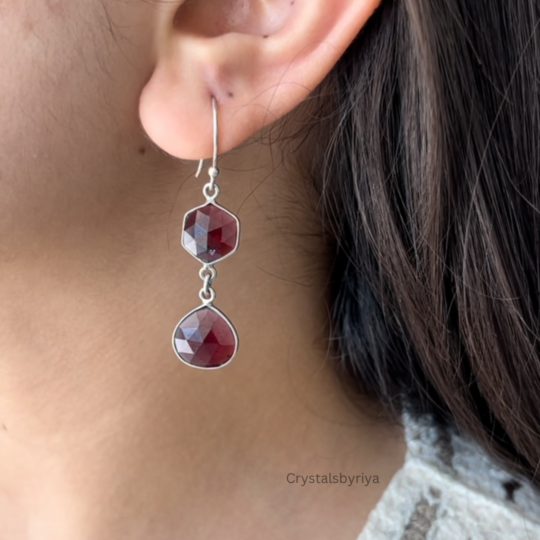 Red Garnet Silver Earrings