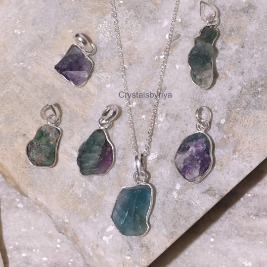 MULTI FLOURITE SILVER PENDANT