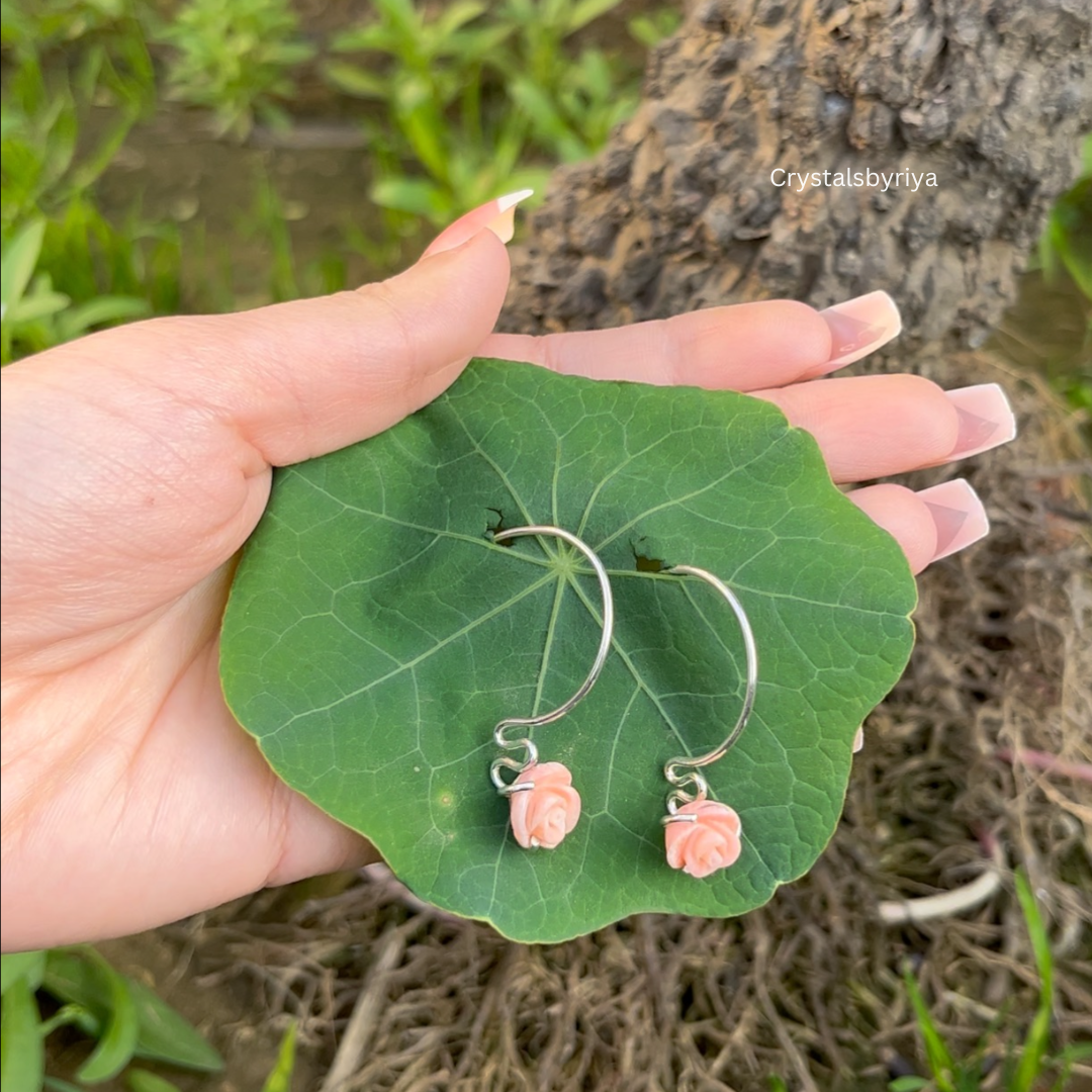 Pink Opal Silver Earrings