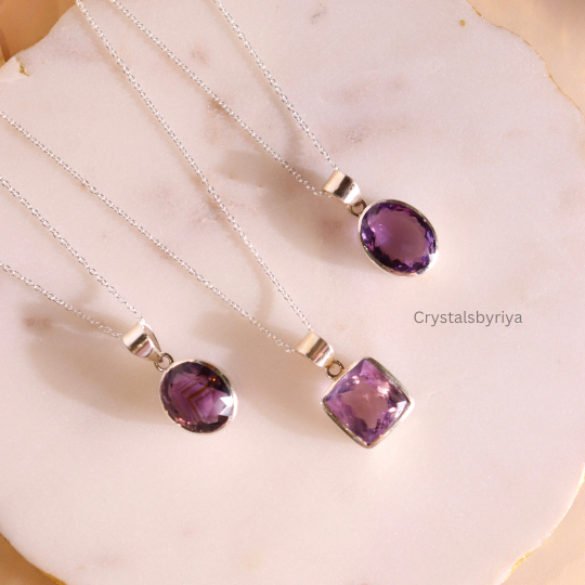 AMETHYST SILVER FACETED PENDANT