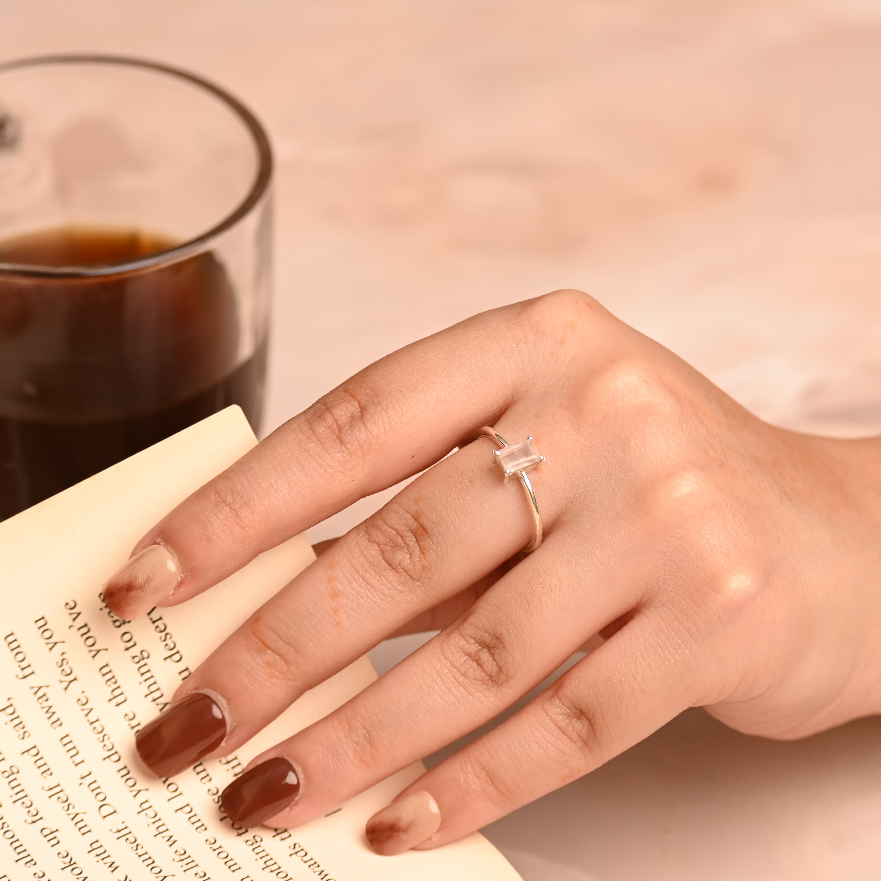 Rose Quartz silver ring