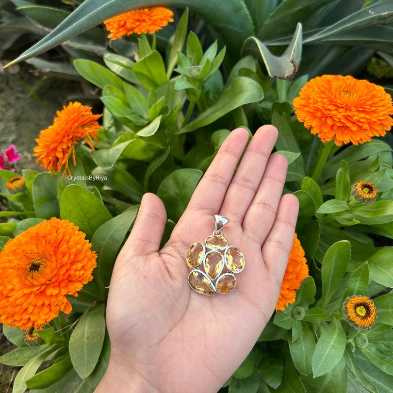 CITRINE FACETED SILVER PENDANT