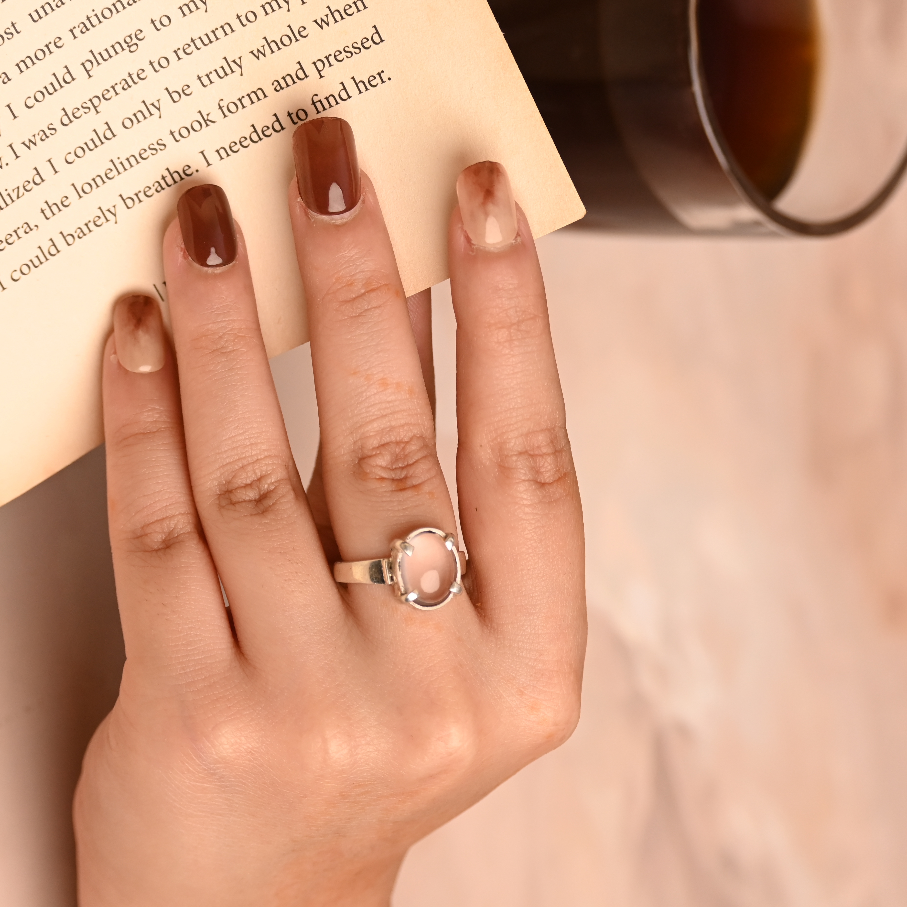 Rose Quartz silver ring